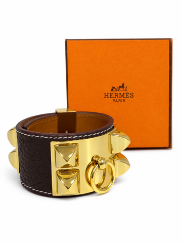Hermes Collier de Chien CDC Leather Bracelet Bangle Brown