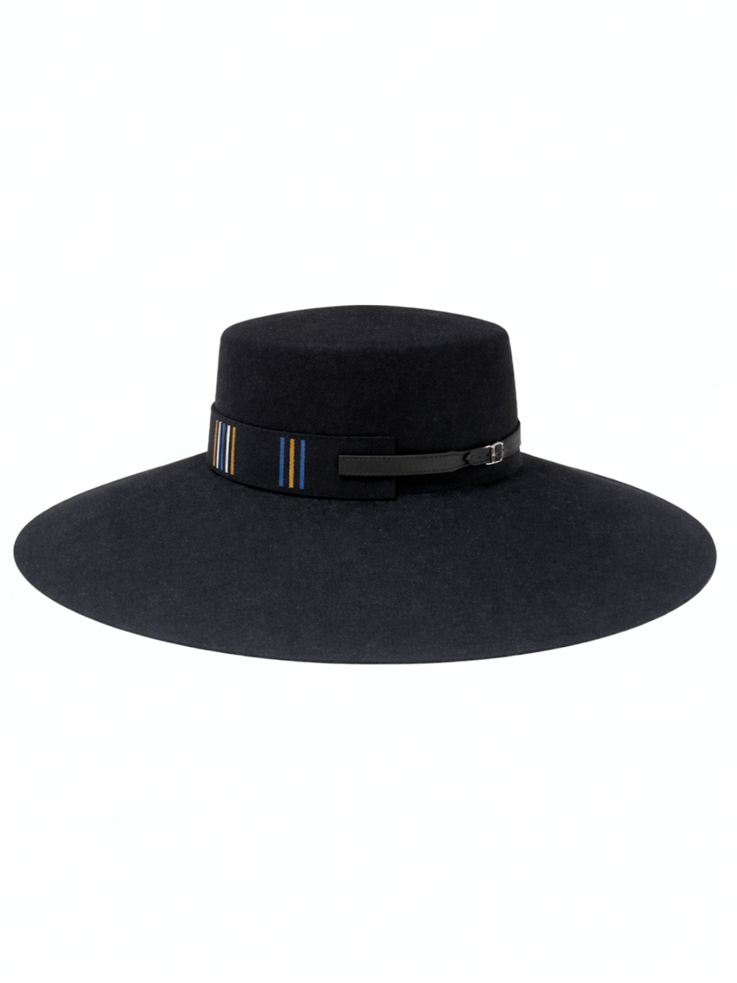 Hermes Wool Leather Buckle Boater Style Hat Black