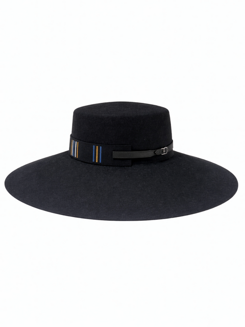 Hermes Wool Leather Buckle Boater Style Hat Black