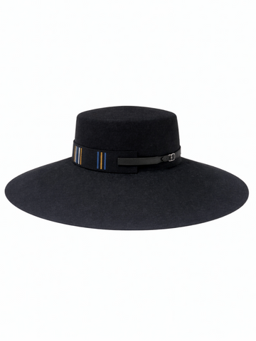 Hermes Wool Leather Buckle Boater Style Hat Black