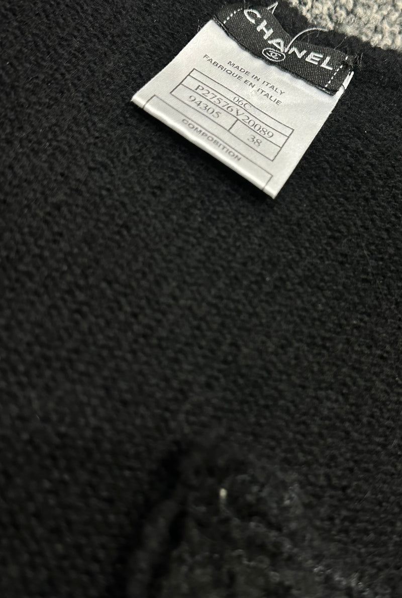 CHANEL Logo Cashmere Lace Fringe Knitted Cardigan Black