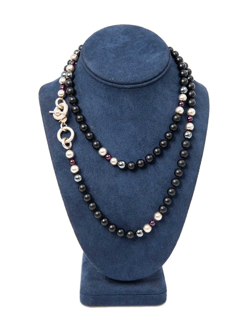 Jane Bohan Vintage Sterling Silver Beaded Necklace Black-designer resale