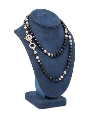 Jane Bohan Vintage Sterling Silver Beaded Necklace Black-designer resale