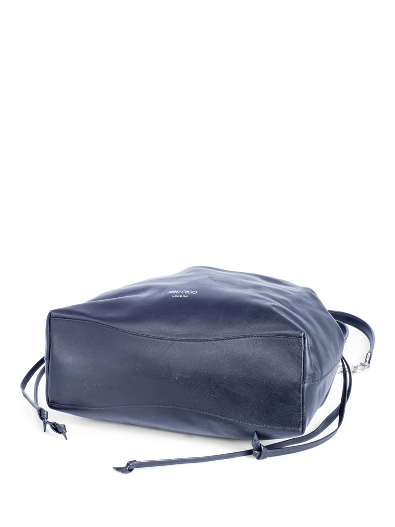Jimmy Choo Leather Top Handle Tassel Bucket Bag Black Silver-designer resale
