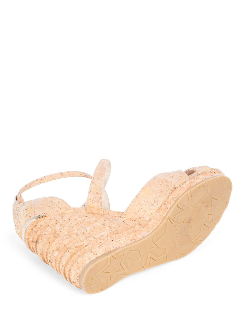 Jimmy Choo Logo Cork Platform Wedge Sandals Brown-designer resale