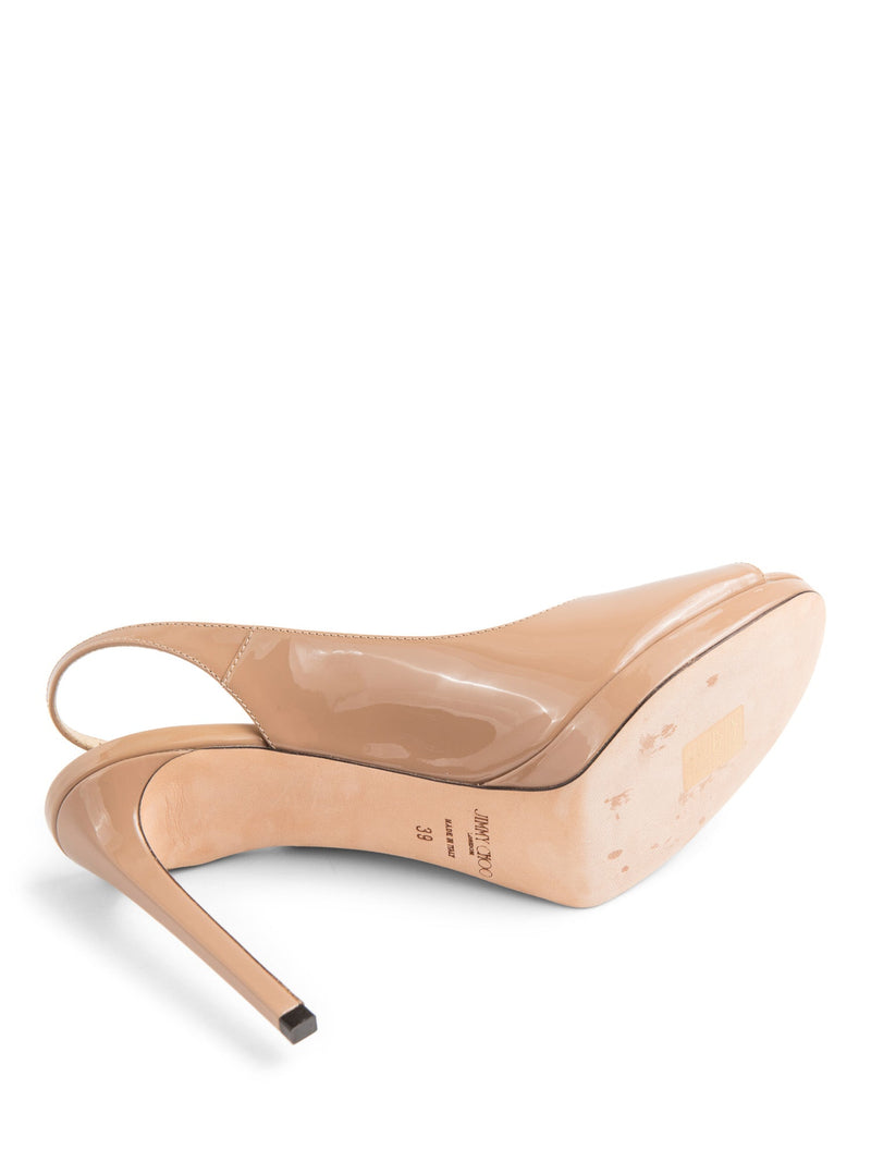 Jimmy Choo Patent Leather Platform Slingback Heels Beige-designer resale