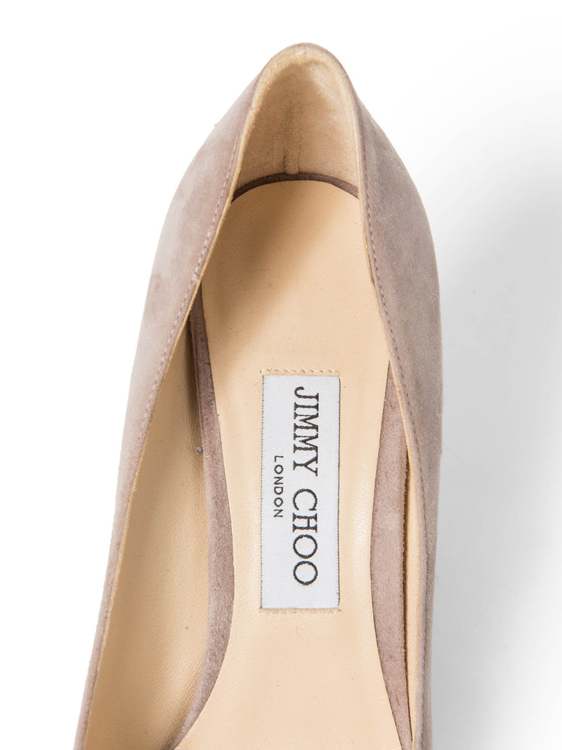 Jimmy Choo Suede Classic Block Heels Taupe
