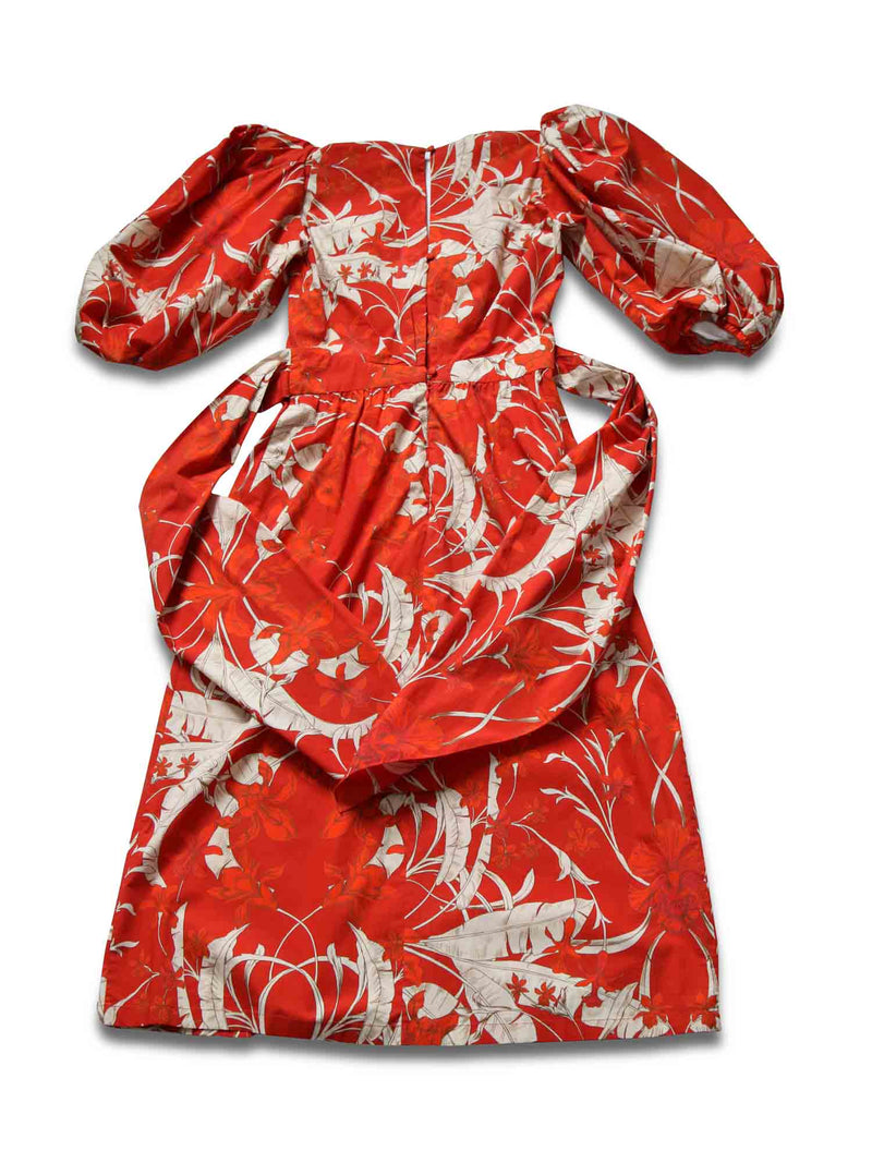 Johanna Ortiz Cotton Floral Midi Dress Red White-designer resale