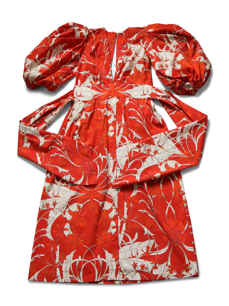 Johanna Ortiz Cotton Floral Midi Dress Red White-designer resale
