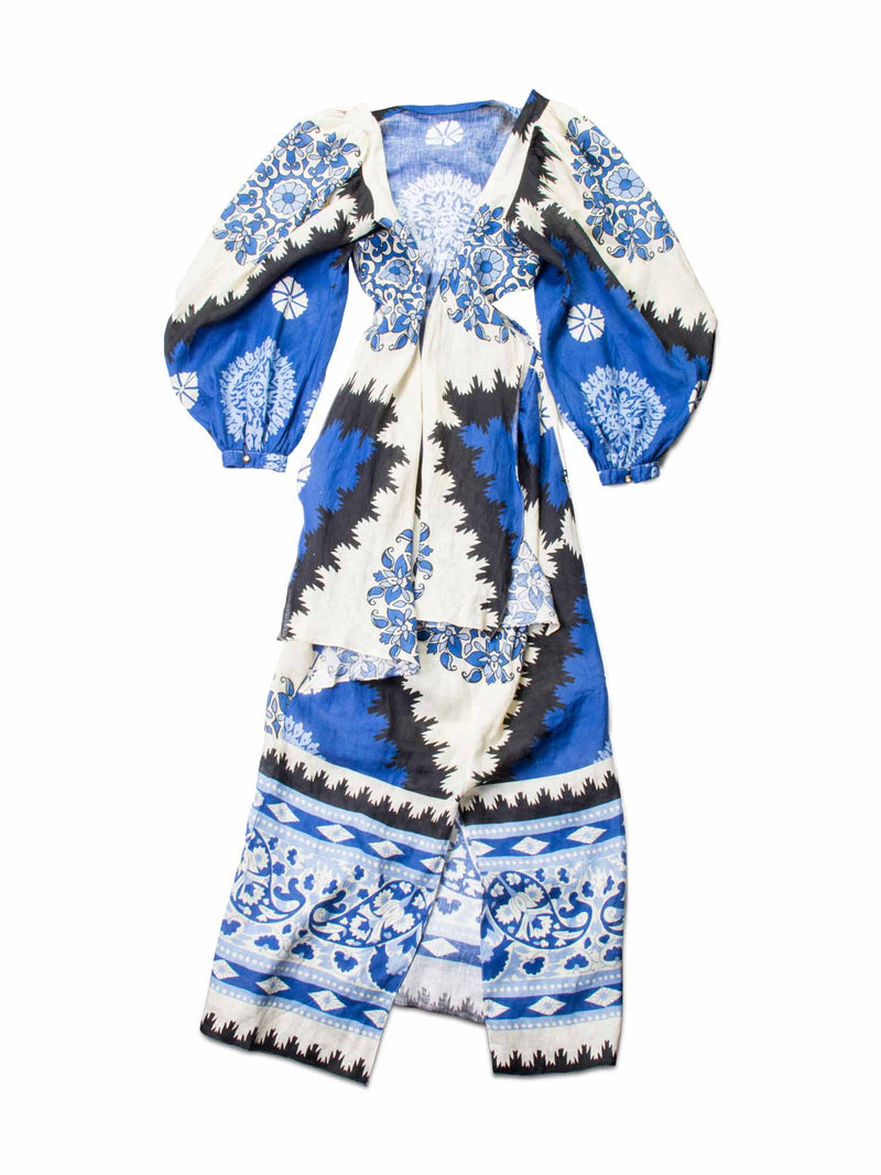 Johanna Ortiz Linen Floral Cutout Midi Dress Blue Johanna Ortiz Linen Floral Cutout Midi Dress Blue
