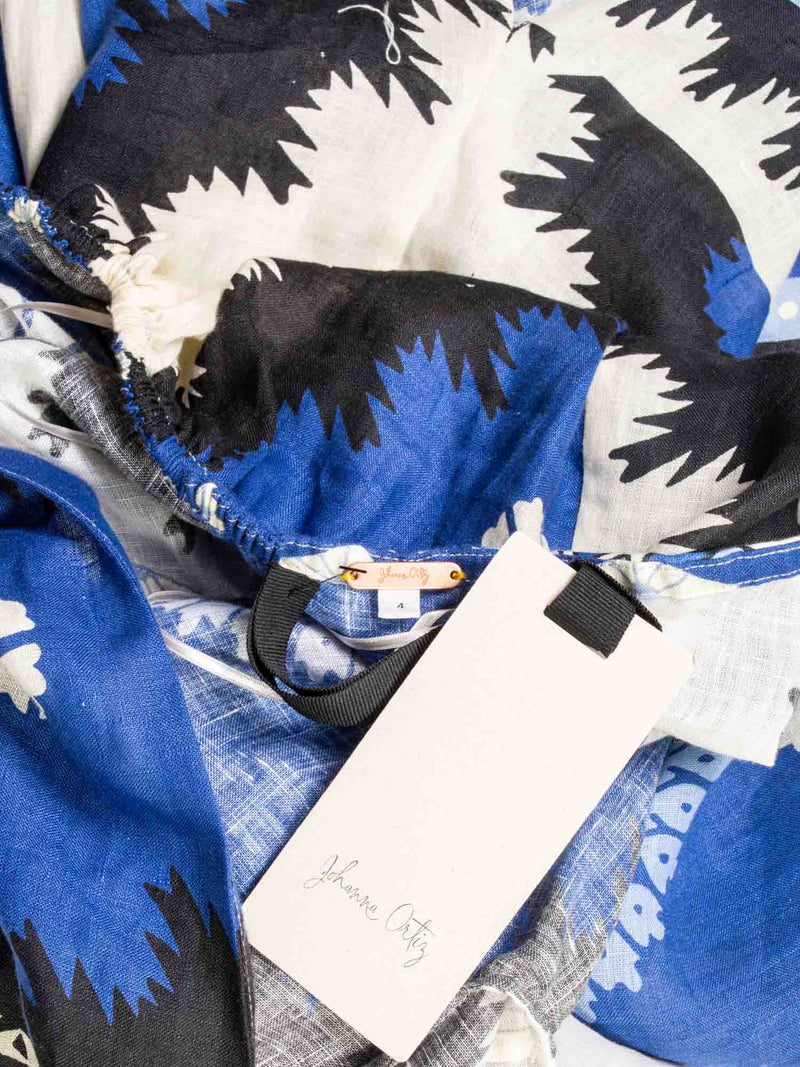 Johanna Ortiz Linen Floral Cutout Midi Dress Blue-designer resale