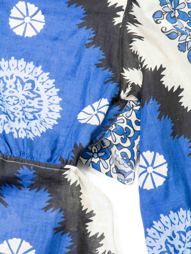 Johanna Ortiz Linen Floral Cutout Midi Dress Blue-designer resale