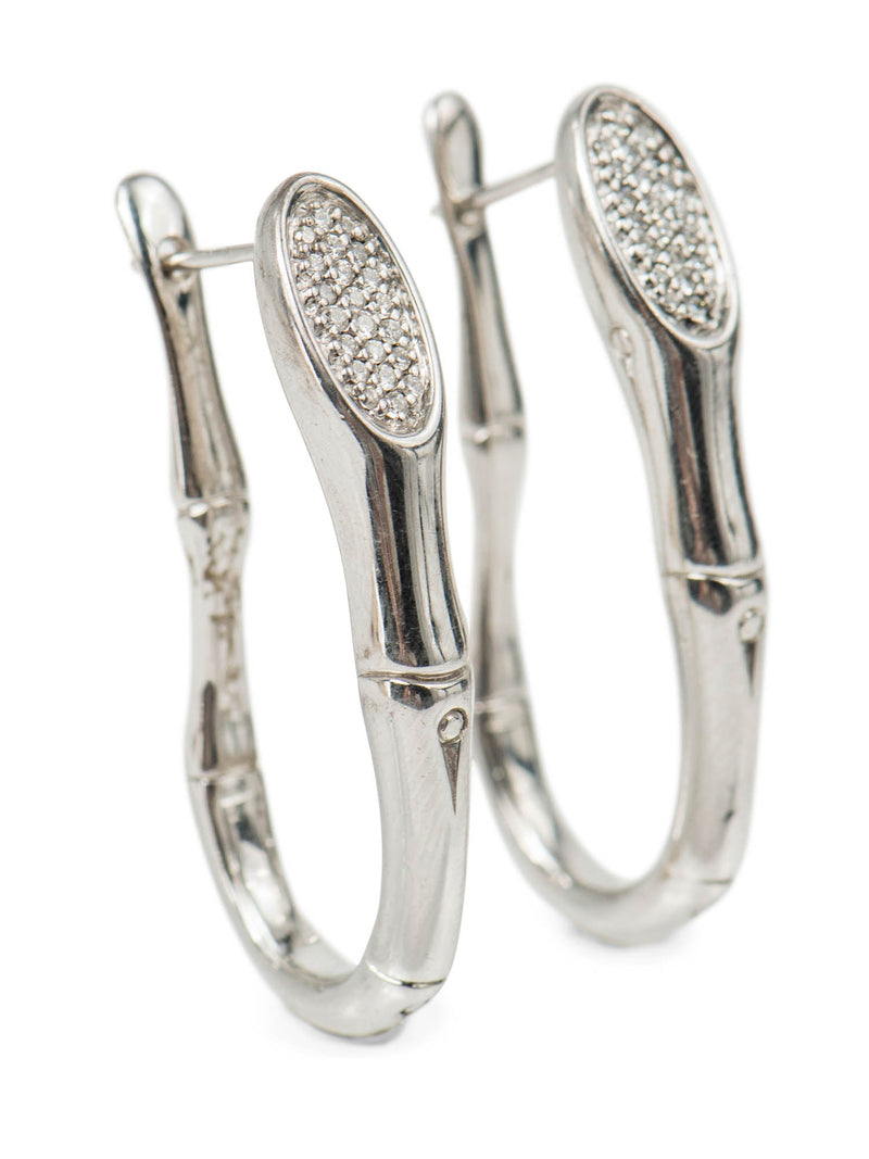 John Hardy Sterling Silver Diamond Bamboo Earrings-designer resale