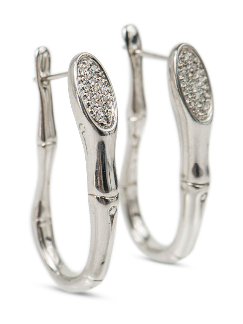 John Hardy Sterling Silver Diamond Bamboo Earrings-designer resale