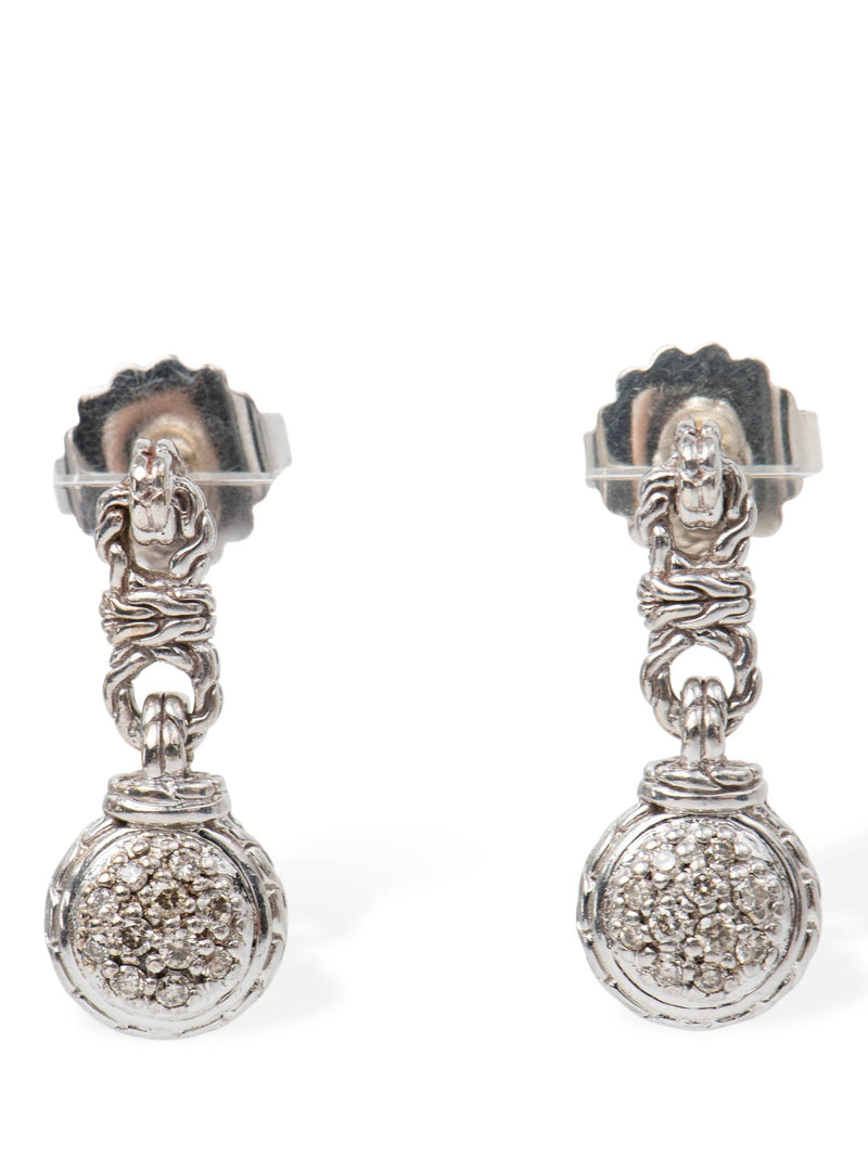 John Hardy Sterling Silver Diamond Cable Drop Earrings-designer resale