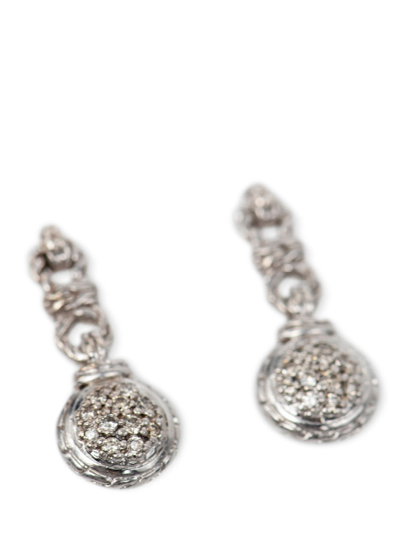 John Hardy Sterling Silver Diamond Cable Drop Earrings-designer resale