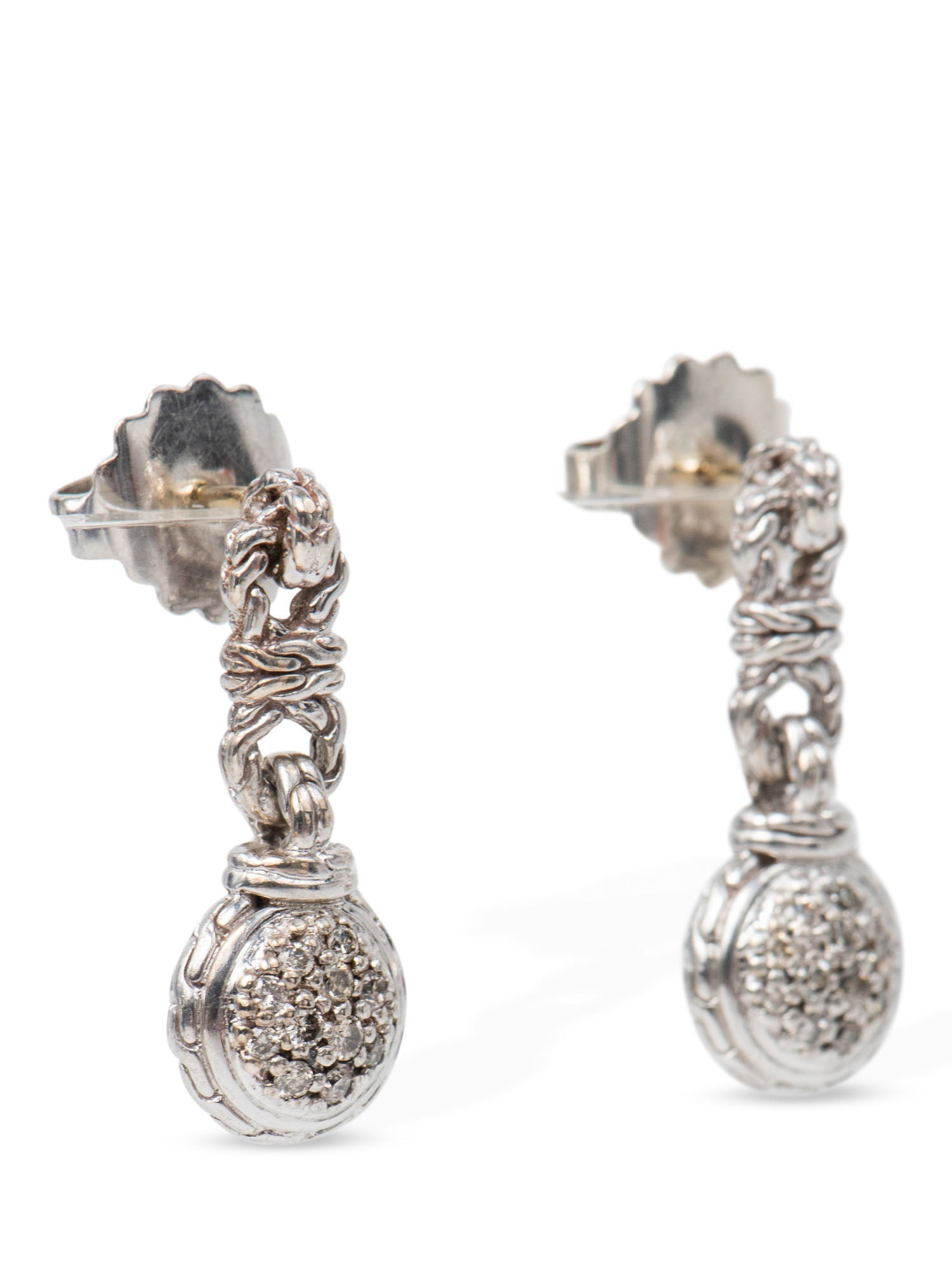 John Hardy Sterling Silver Diamond Cable Drop Earrings-designer resale