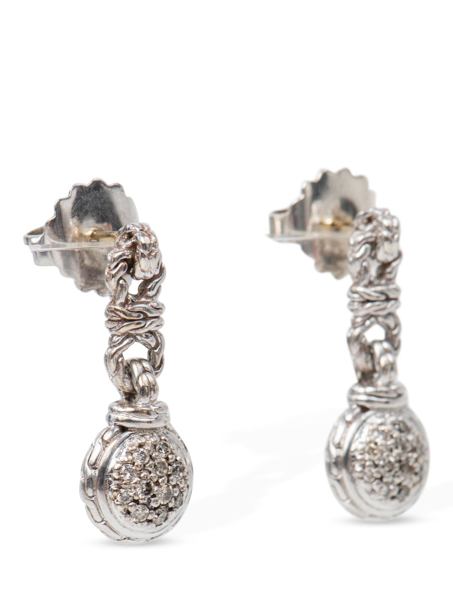 John Hardy Sterling Silver Diamond Cable Drop Earrings