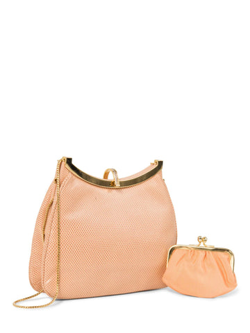 Judith Lieber Shiny Lizard Rhinestone Clutch On Chain Blush Pink-designer resale