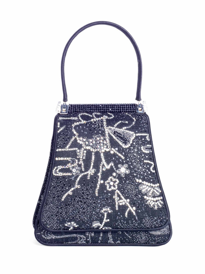 Judith Lieber Vintage Embroidered Rhinestone Top Handle Bag Black-designer resale