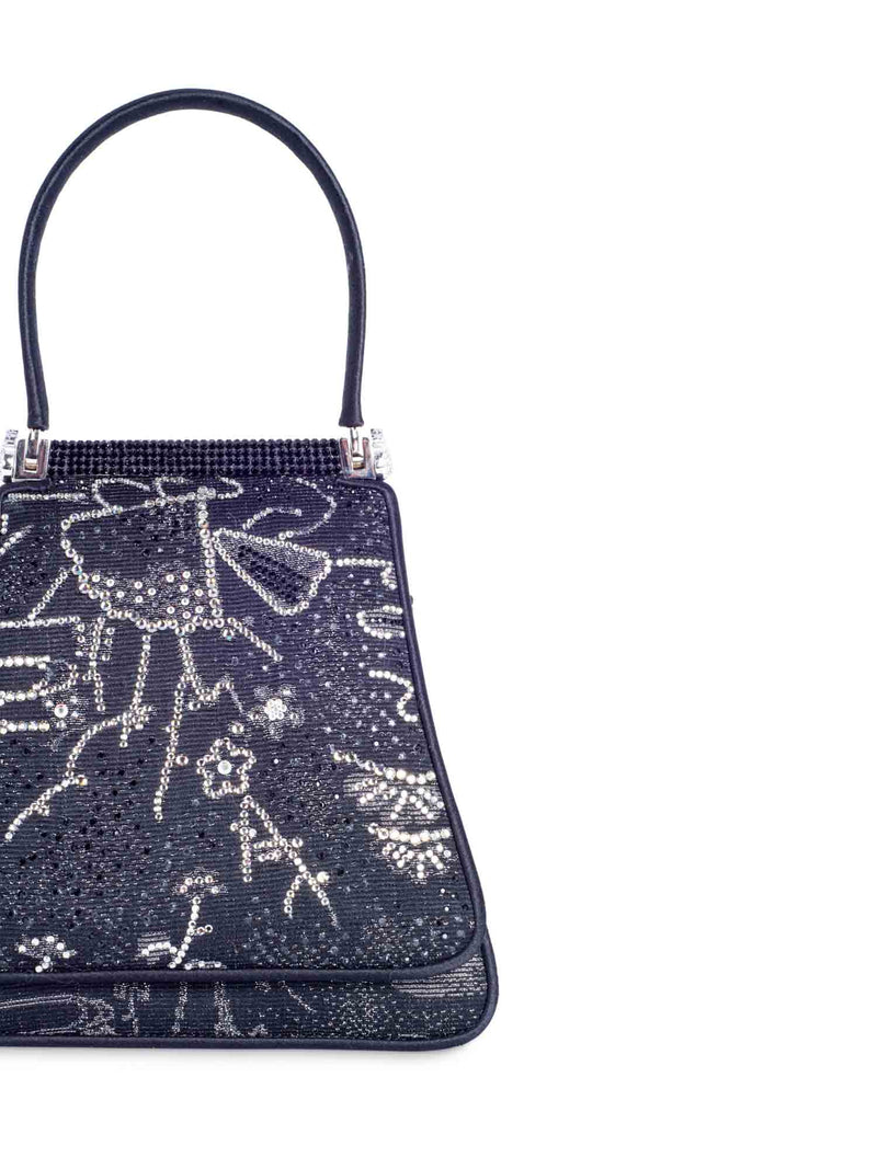 Judith Lieber Vintage Embroidered Rhinestone Top Handle Bag Black-designer resale