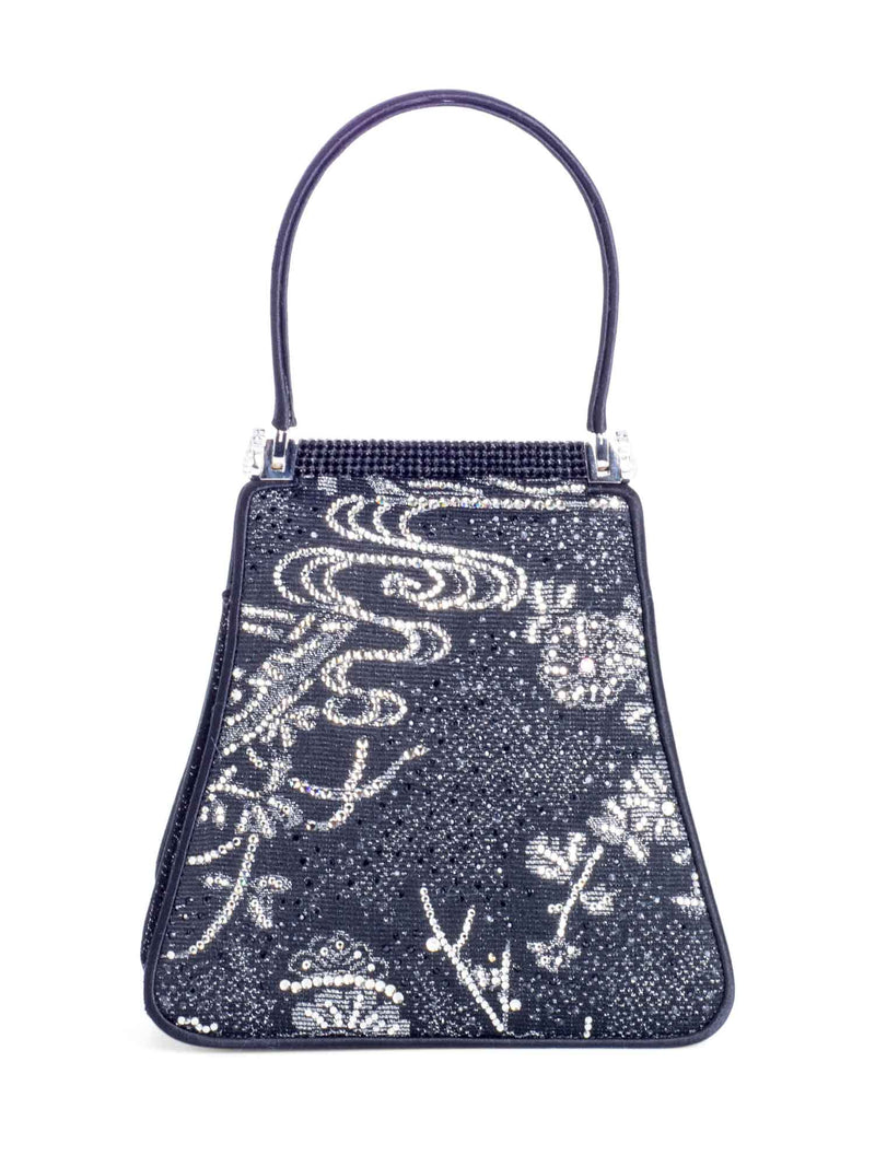 Judith Lieber Vintage Embroidered Rhinestone Top Handle Bag Black-designer resale