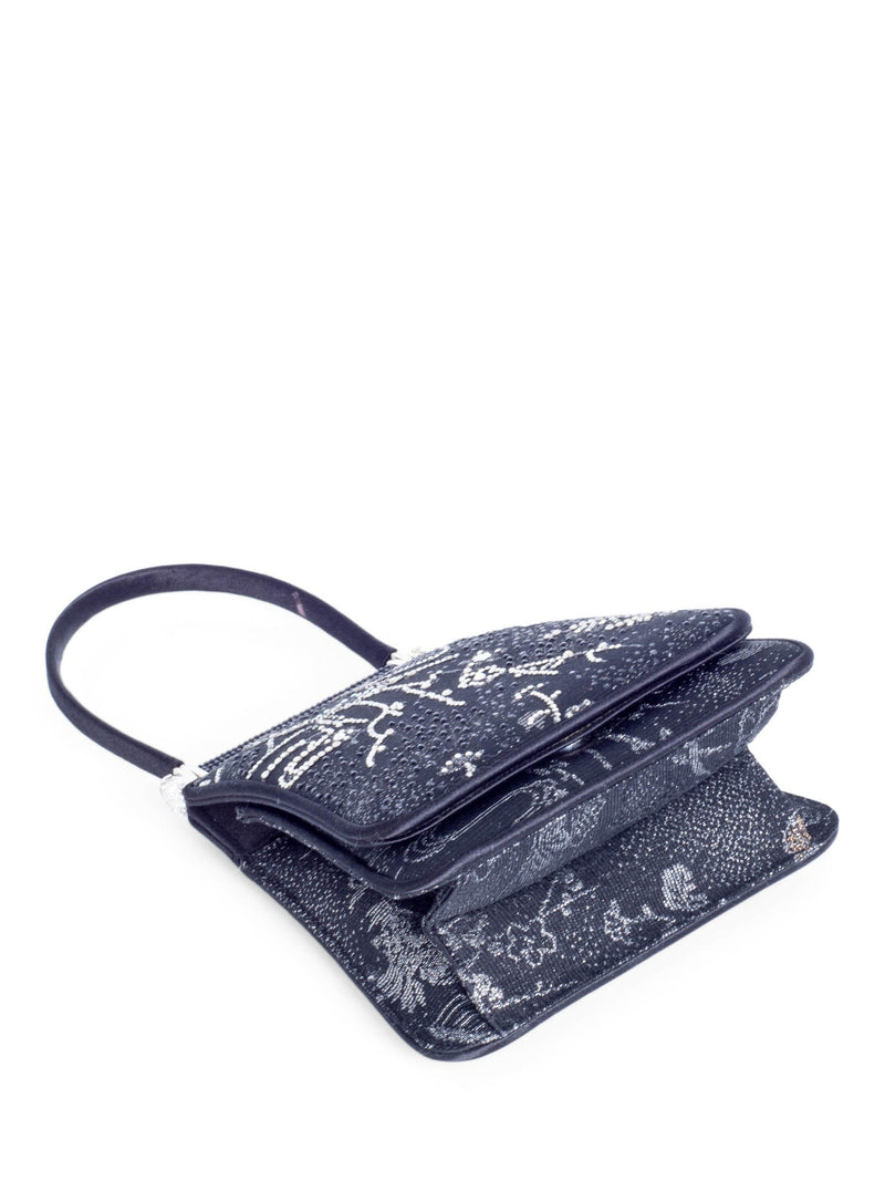 Judith Lieber Vintage Embroidered Rhinestone Top Handle Bag Black-designer resale