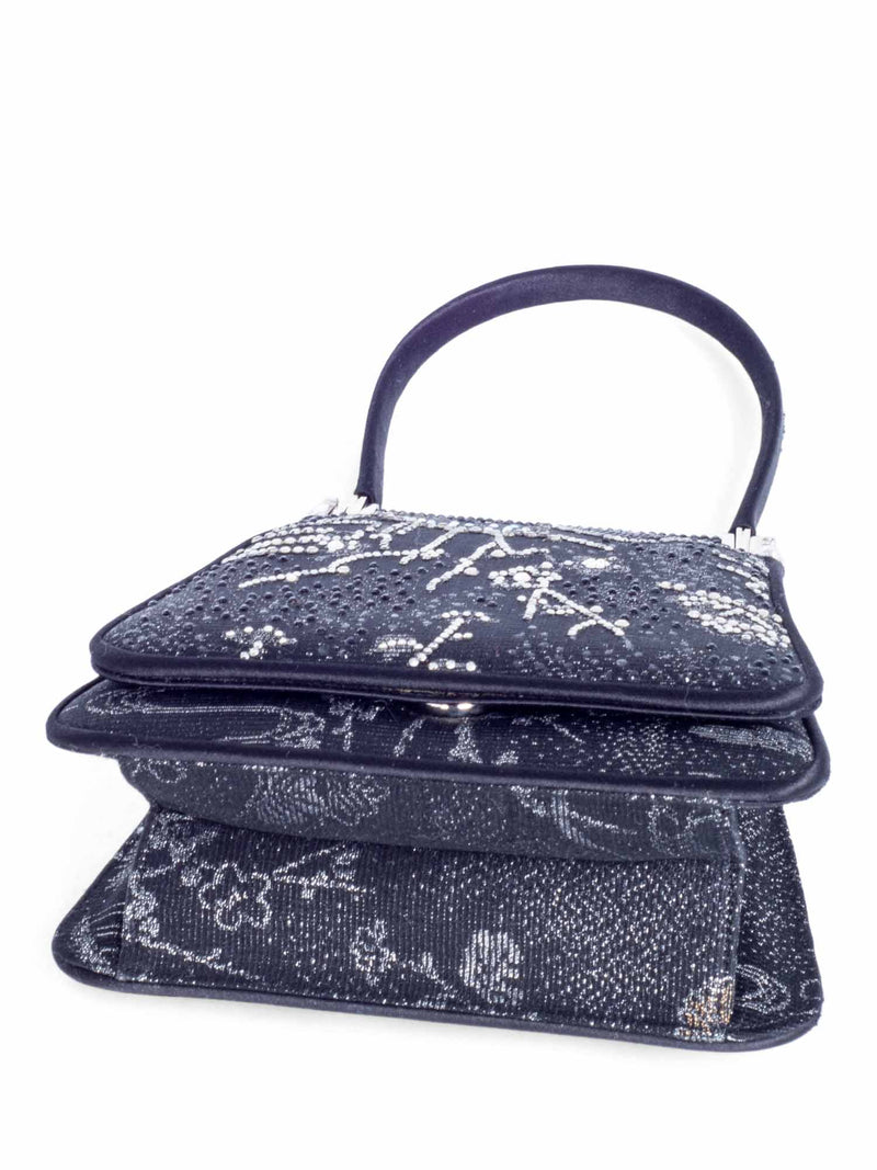 Judith Lieber Vintage Embroidered Rhinestone Top Handle Bag Black-designer resale