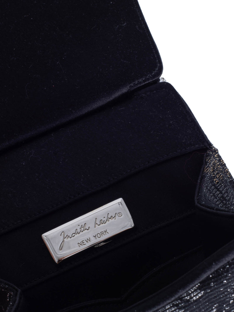 Judith Lieber Vintage Embroidered Rhinestone Top Handle Bag Black-designer resale
