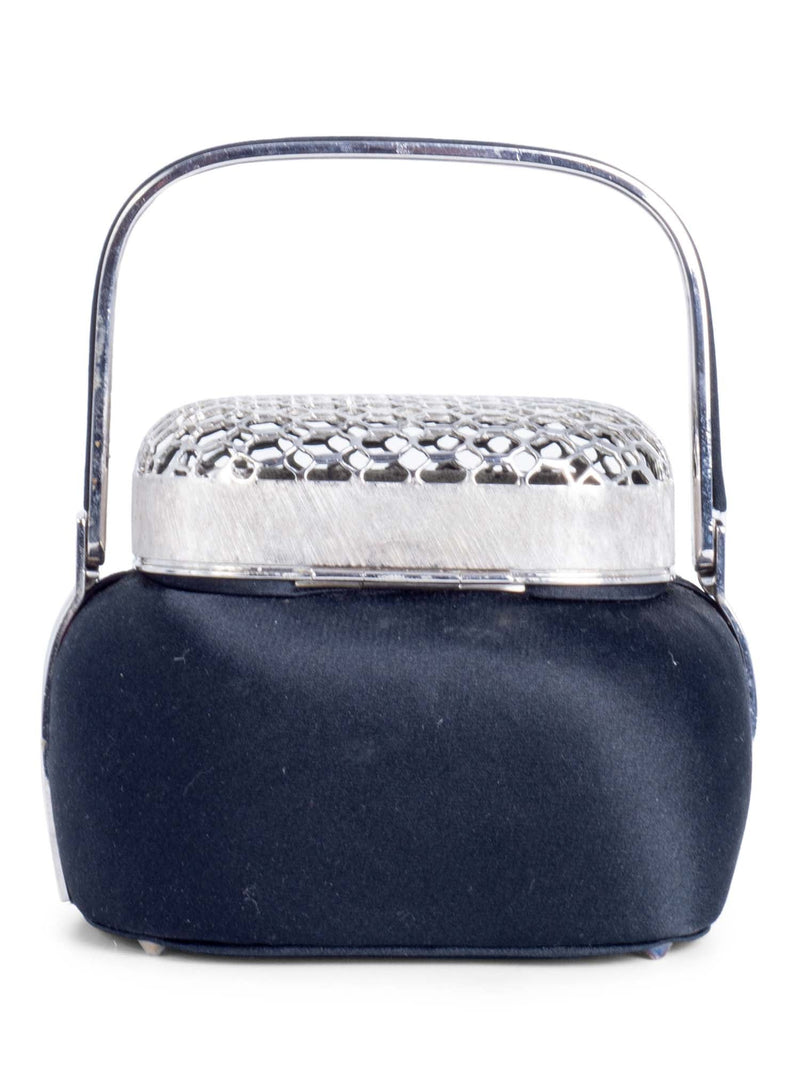 Judith Lieber Vintage Metal Structured Top Handle Mini Bucket Bag Black Silver-designer resale