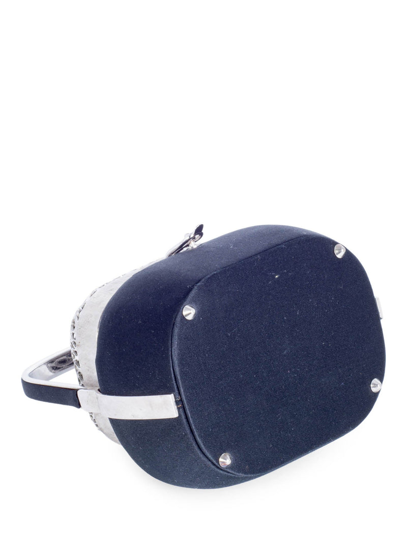 Judith Lieber Vintage Metal Structured Top Handle Mini Bucket Bag Black Silver-designer resale
