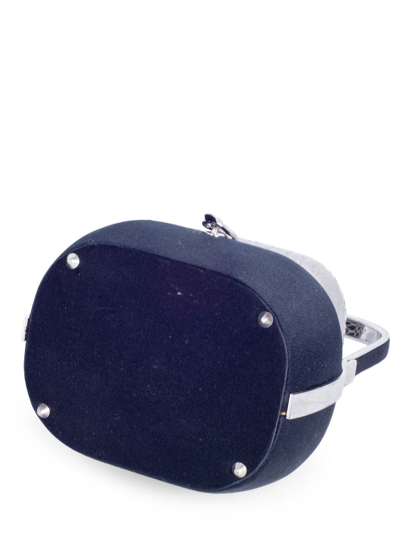 Judith Lieber Vintage Metal Structured Top Handle Mini Bucket Bag Black Silver-designer resale