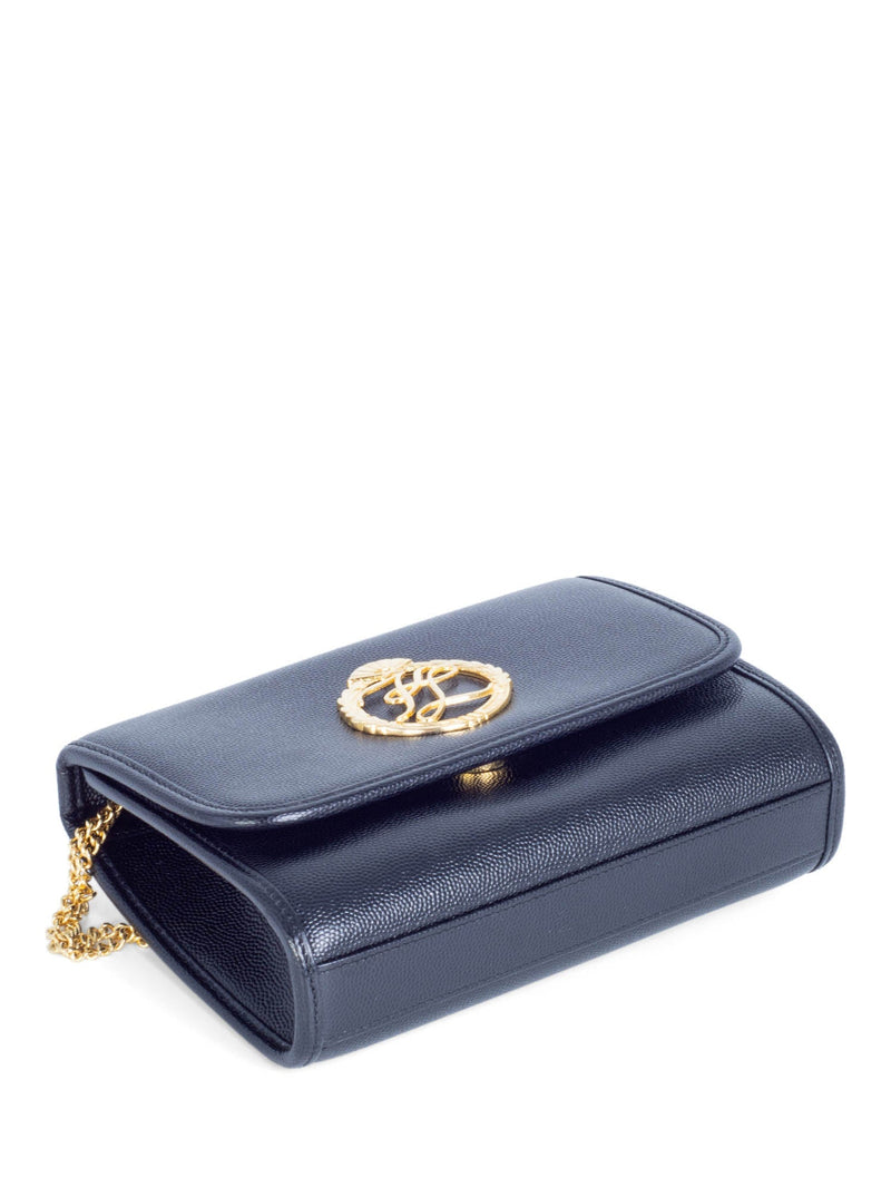 Karl Lagerfeld Logo 24K Gold Plated Caviar Leather Flap Messenger Bag Black-designer resale