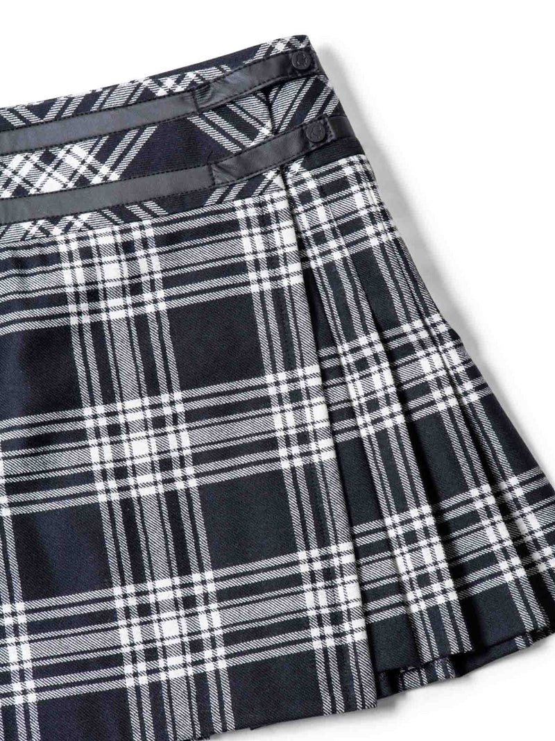 Karl Lagerfeld Logo Wool Plaid Pleated Mini Skirt Black White-designer resale