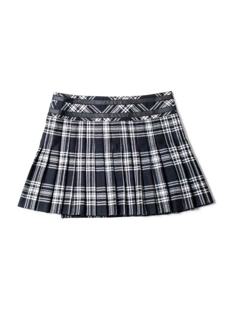 Karl Lagerfeld Logo Wool Plaid Pleated Mini Skirt Black White-designer resale