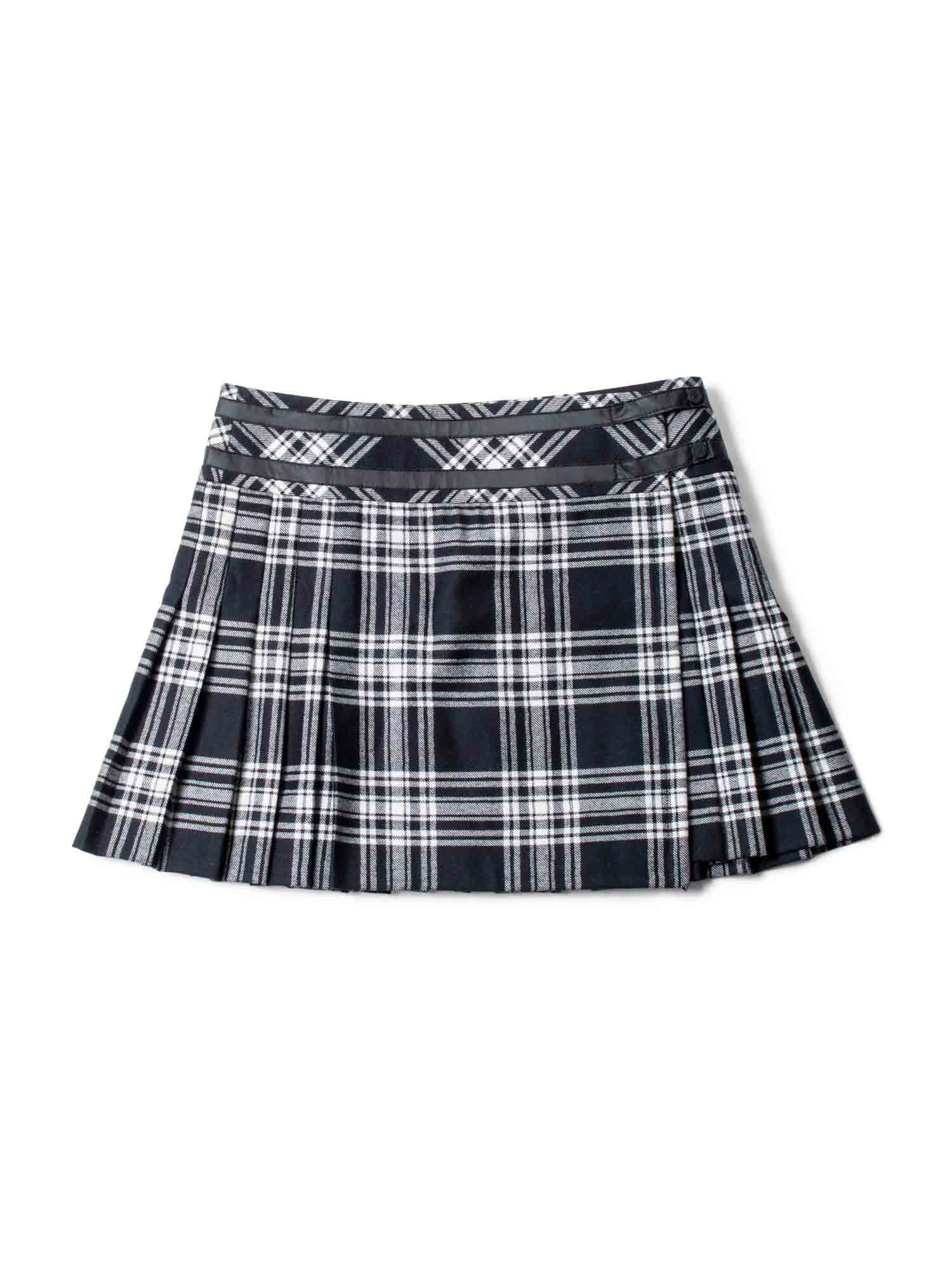 Karl Lagerfeld Logo Wool Plaid Pleated Mini Skirt Black White-designer resale