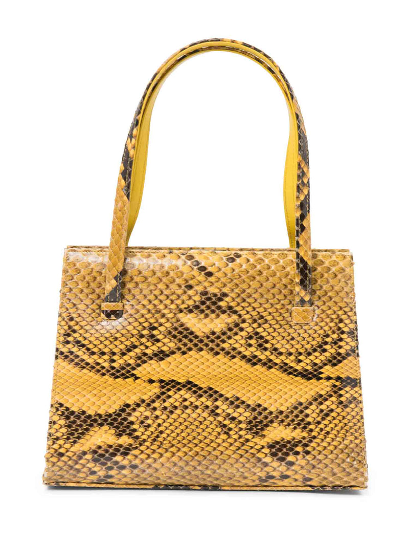 Labertson Truex Snakeskin Top Handle Kisslock Bag Yellow Brown-designer resale