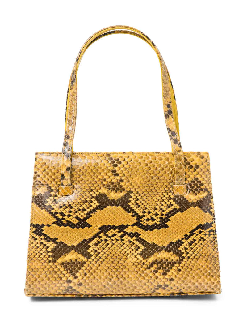 Labertson Truex Snakeskin Top Handle Kisslock Bag Yellow Brown-designer resale