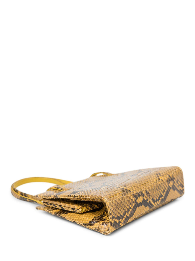 Labertson Truex Snakeskin Top Handle Kisslock Bag Yellow Brown-designer resale
