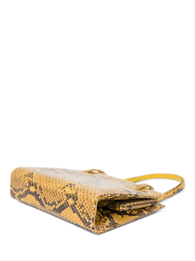 Labertson Truex Snakeskin Top Handle Kisslock Bag Yellow Brown-designer resale