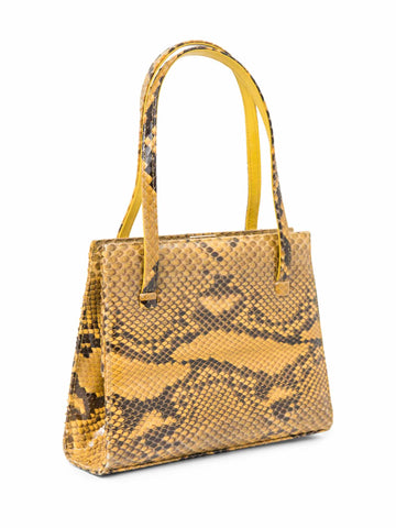 Labertson Truex Snakeskin Top Handle Kisslock Bag Yellow Brown-designer resale