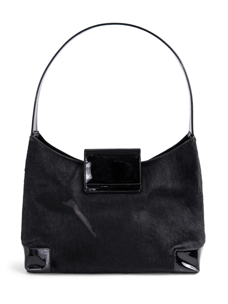 Lambertson Truex Cowhide Patent Leather Top Handle Bag Black-designer resale