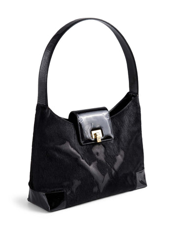 Lambertson Truex Cowhide Patent Leather Top Handle Bag Black-designer resale