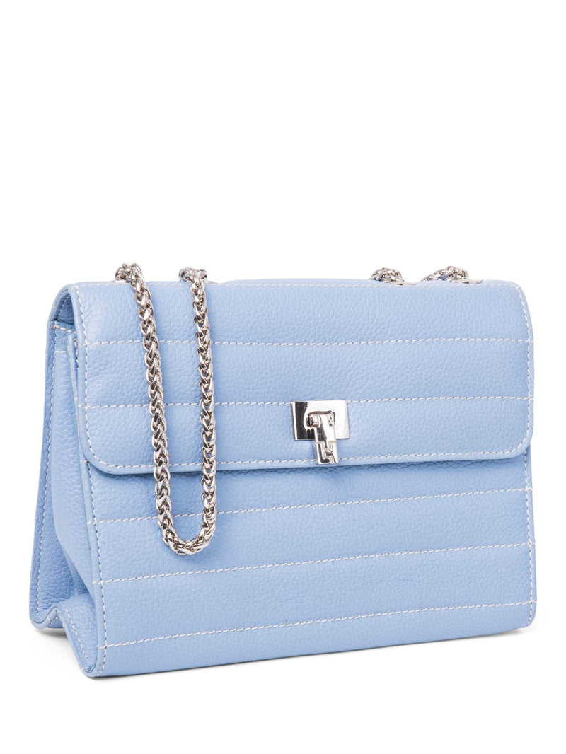 Lambertson Truex Logo Quilted Caviar Leather Flap Messenger Bag Baby Blue-designer resale