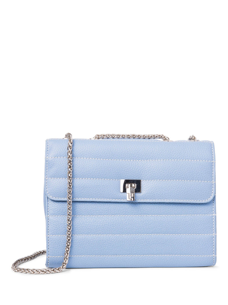 Lambertson Truex Logo Quilted Caviar Leather Flap Messenger Bag Baby Blue-designer resale