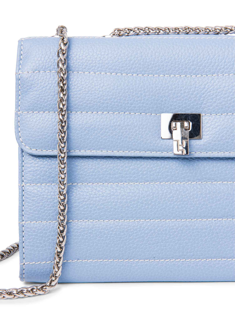 Lambertson Truex Logo Quilted Caviar Leather Flap Messenger Bag Baby Blue-designer resale