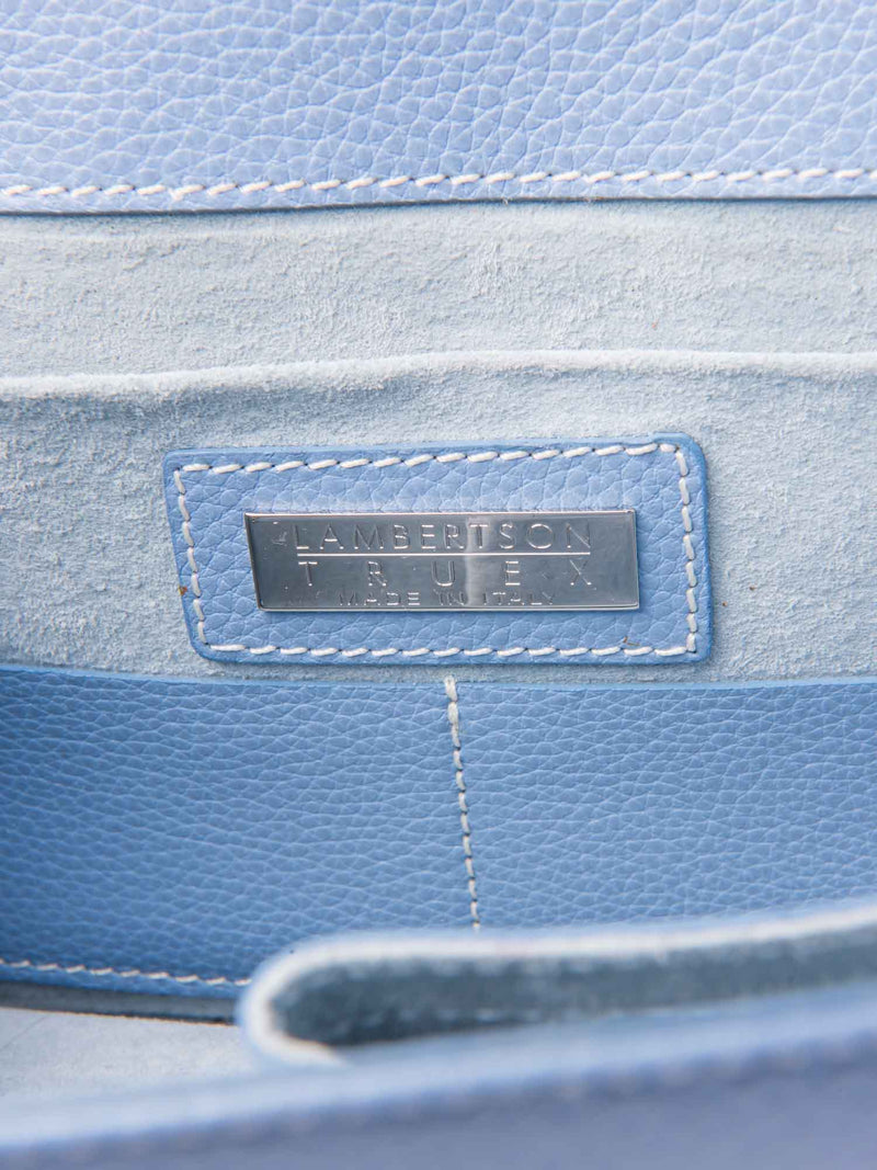 Lambertson Truex Logo Quilted Caviar Leather Flap Messenger Bag Baby Blue-designer resale