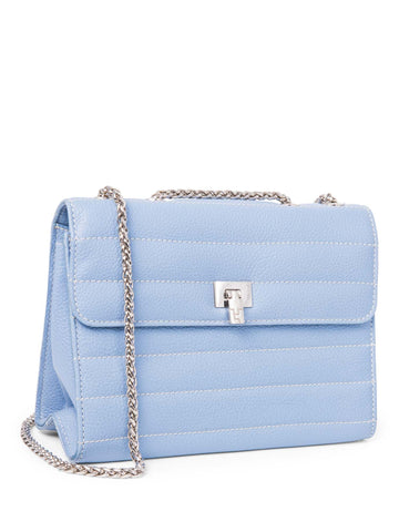 Lambertson Truex Logo Quilted Caviar Leather Flap Messenger Bag Baby Blue-designer resale
