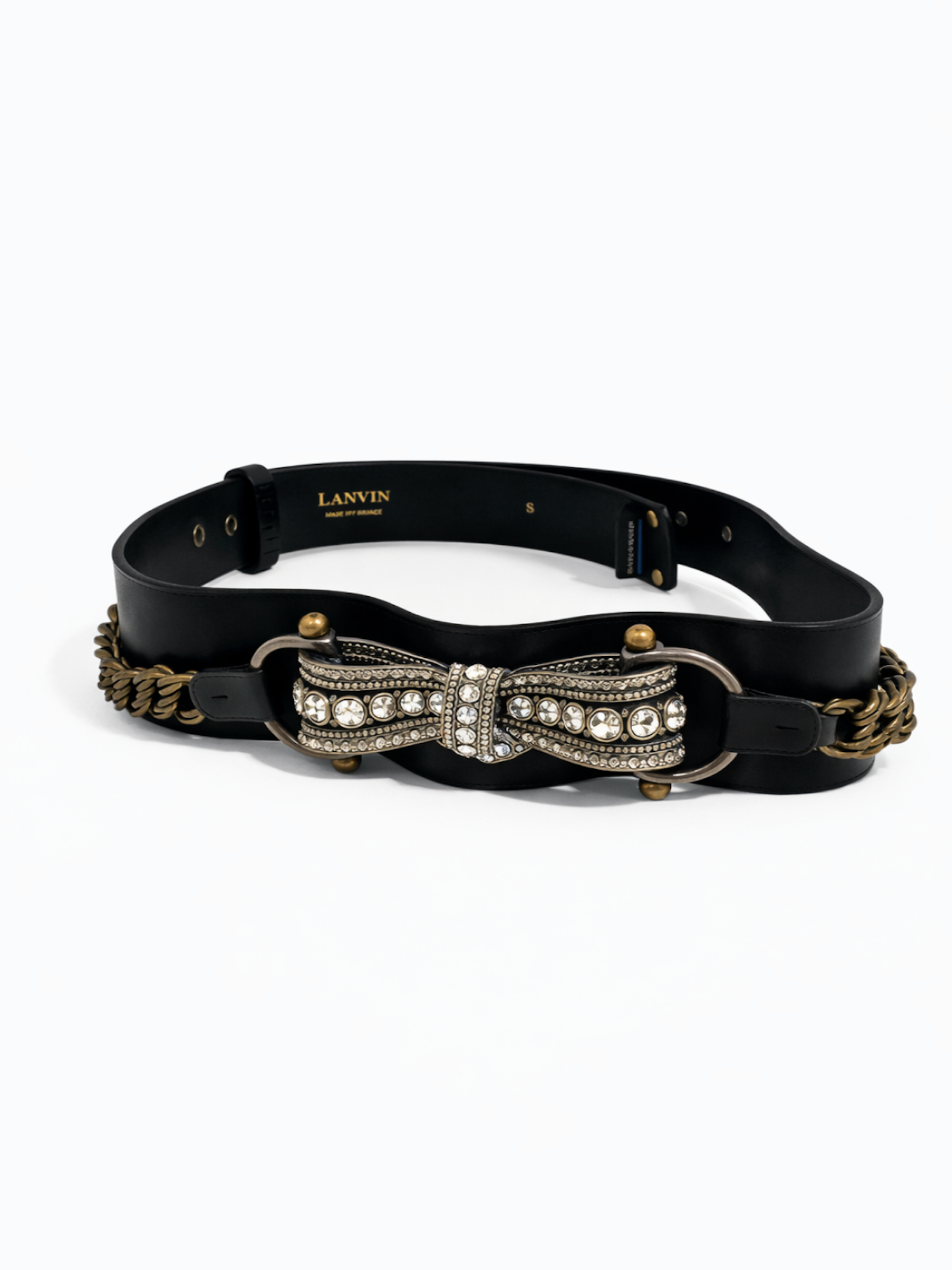 Lanvin Runway Leather Studded Bow Belt Black Silver