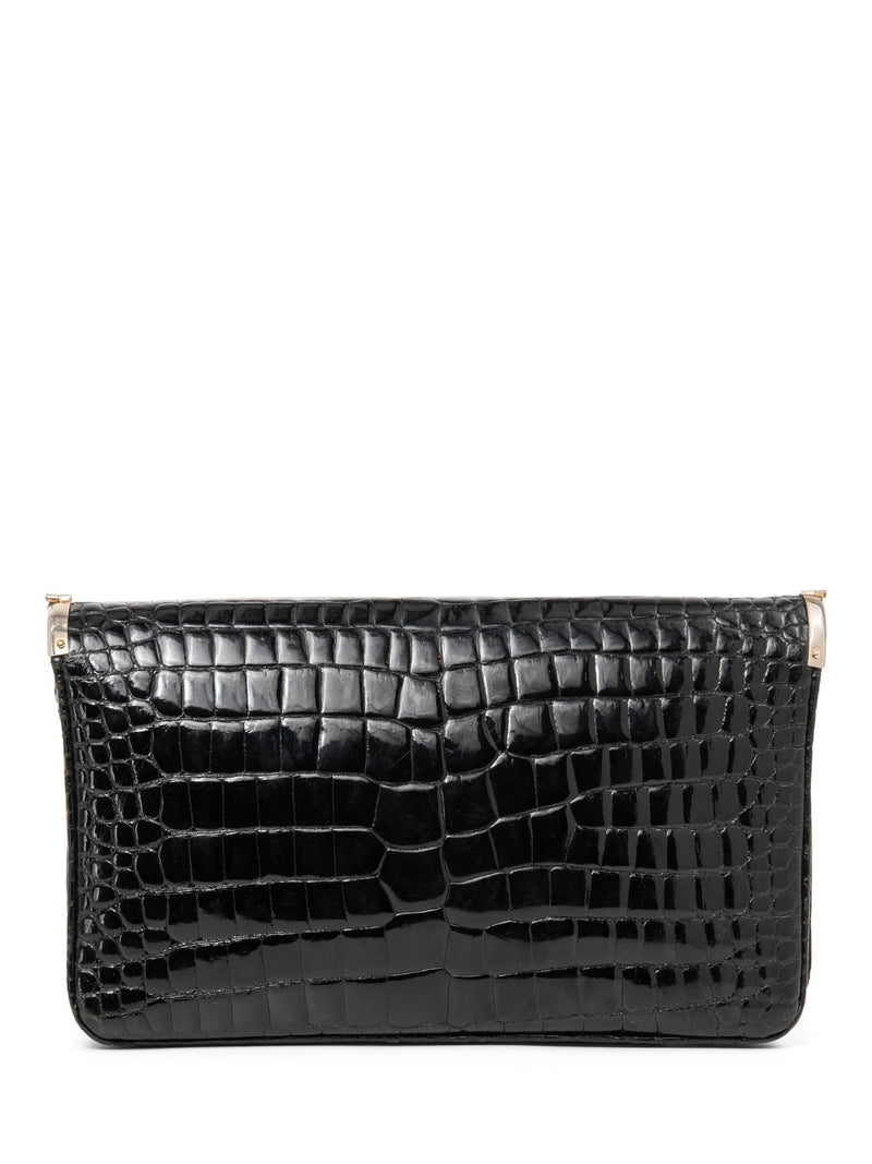 Loewe Crocodile Leather Flap Bag Black Gold-designer resale